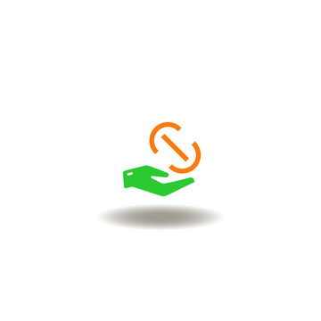 Vector illustration of hand with chain link. Symbol of referral program. Icon of web url, share internet hyperlink. Sign of attach link.