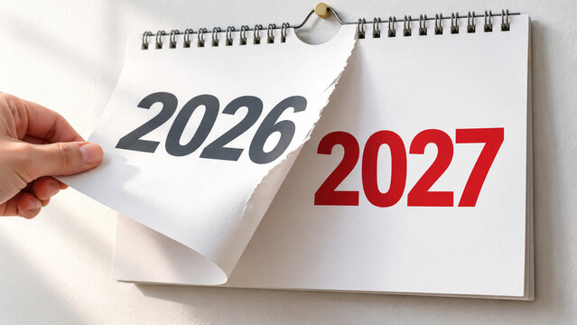 Page de calendrier mural d&eacute;chir&eacute;e r&eacute;v&eacute;lant 2027 apr&egrave;s 2026