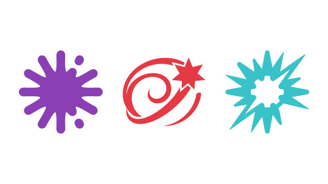 Starburst and swirl explosion vector icons in purple red teal with explosion swirl design colorful burst illustration