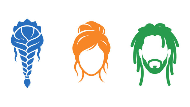 Portraits of human hairdos with braids curls dreadlocks in blue orange green vector hair styles braided hair illustration curl hair