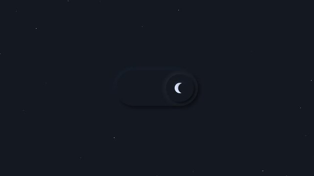 Animated UI toggle switch button changing from day light mode with sun and clouds to night dark mode with moon and stars. Clean minimal interface design for mobile app settings or website web design.