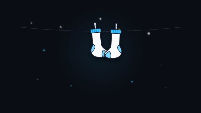 Minimalist animation of cute socks hanging on a clothesline