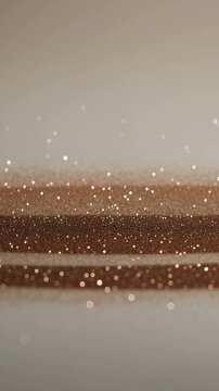 Vertical video: Shifting focus causing metallic glitter band shimmering on studio table with bokeh