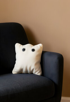 Ghost shaped cushion on a quiet armchair