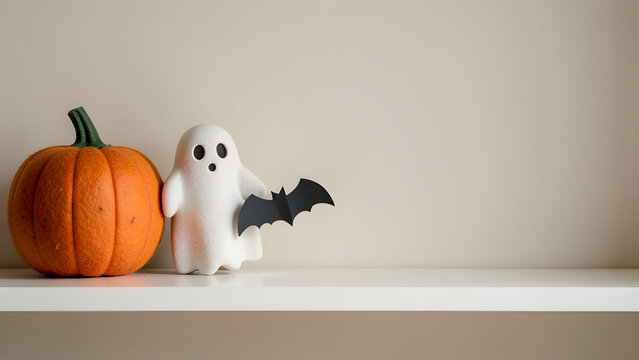Minimal Halloween display with three handmade objects