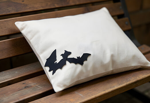 Plain pillowcase with small sewn bat silhouettes