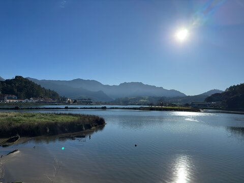 Sunny Estuary Landscape in Asturias