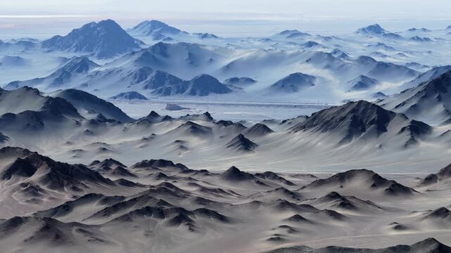 Hazy Blue Layered Mountain Ridges at Lenghu, Qinghai
