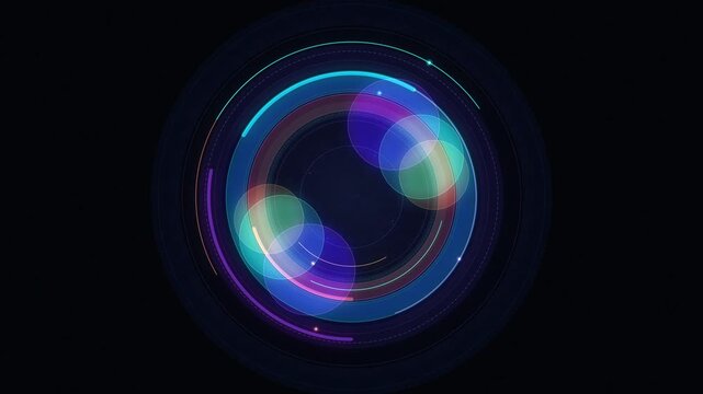 Abstract futuristic neon circle loop motion graphic with glowing cyber tech elements and dynamic digital interface patterns