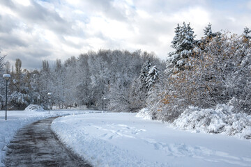 Obraz premium Winter Landscape of South Park in city of Sofia, Bulgaria