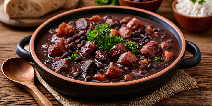 Brazilian feijoada in dish on the table