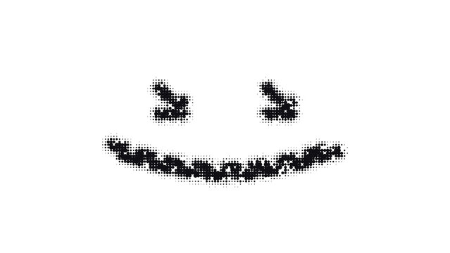 Dark gray and black pixel art smiley face with expressive features for subtle and modern graphic designs.