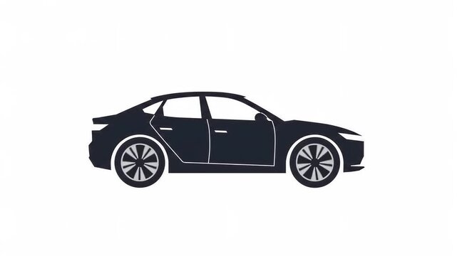 Create a clean flat 2D silhouette animation of a person walking naturally while pulling a suitcase, side-view profile, smooth walking cycle, suitcase wheels rotating naturally and following behind, su