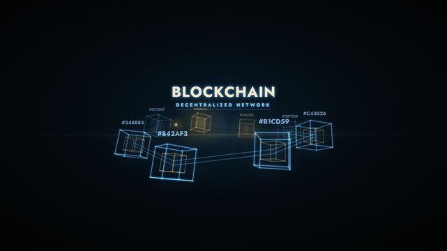 Blockchain decentralized network with interconnected digital blocks and data codes in a futuristic digital space