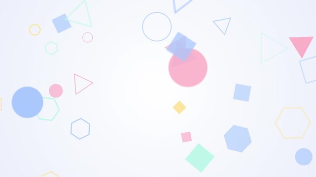 Pastel floating geometric shapes minimal loop, memphis style shapes background, playful flat 4K