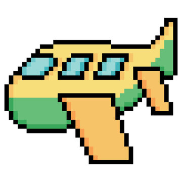 Airplane in pixel art style on a white background.