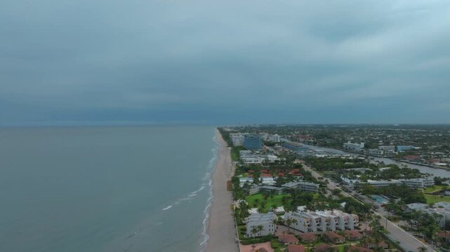 aerial drone view of Hillsboro Beach, Florida with city and ocean