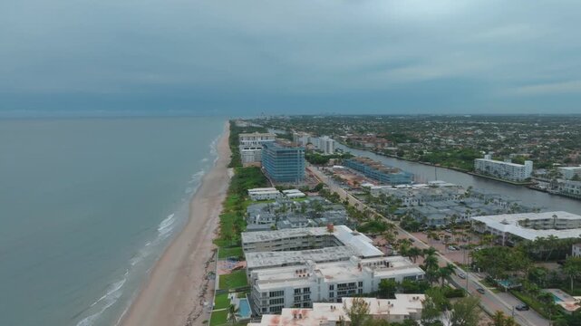 aerial drone view of Hillsboro Beach, Florida with city and ocean