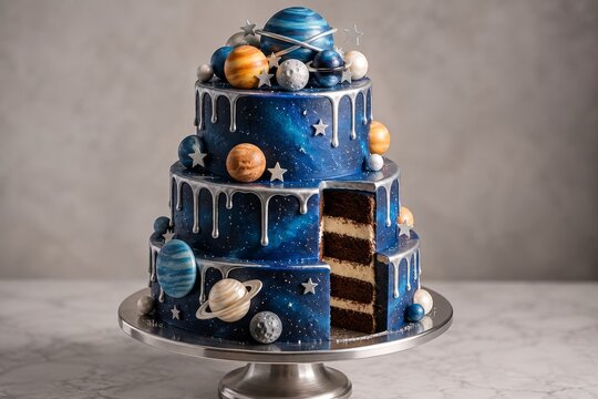 Galaxy Planets Colorful Kids Cake