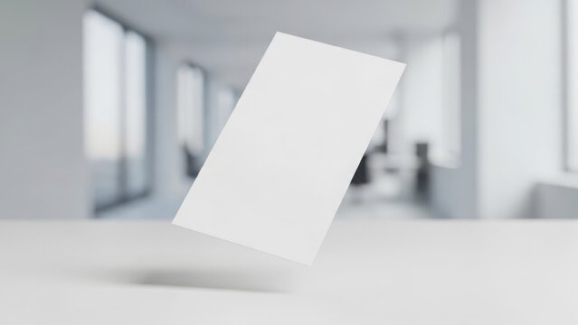 Modern mockup Geometric white plane floating in minimalist bathroom reflection