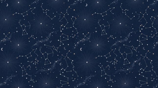 Dark blue galaxy seamless pattern with stars and constellations