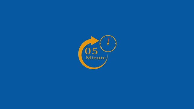 Timer 05 minutes countdown clock with circular arrow on Transparent background. clock icon animation for Time Management and Countdown Concepts.