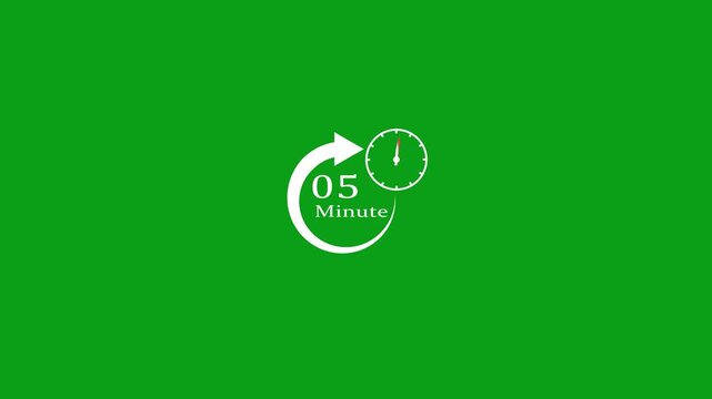 Timer 05 minutes countdown clock with circular arrow on Transparent background. clock icon animation for Time Management and Countdown Concepts.