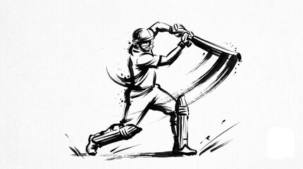 Cricket player batsman hitting ball ink sketch art for sports news editorial and team merchandise. © Mehedi