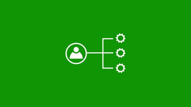 Animated gear with project manager icon. Stakeholders management icon concept. Man people and gear icon. Motion graphics of setting concept with alpha channel.