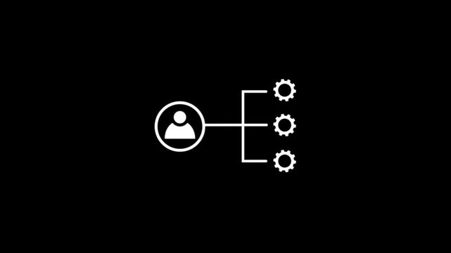 Animated gear with project manager icon. Stakeholders management icon concept. Man people and gear icon. Motion graphics of setting concept with alpha channel.