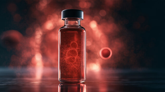 Glowing Blood Drop Beside Hemophilia Medicine Vial