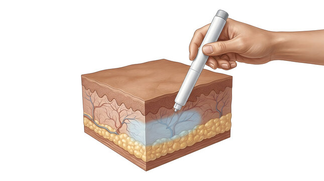 Subcutaneous Injection Cross-Section: Needle in Fat Layer from Injection Pen, Injectable Treatment in PMOS (formerly PCOS)
