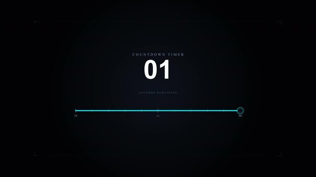 Countdown timer motion graphic with digital clock and progress bar, futuristic HUD interface, technology concept