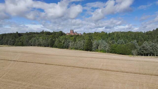 Ayton Castle from a drone, Ayton, Eyemouth, Scottish Borders, Scotland, UK