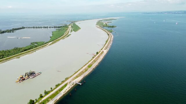 Aerial view of the Rhine Delta, Rhine estuary, Alpine Rhine, Rhine inflow into Lake Constance, Hard, Vorarlberg, Austria