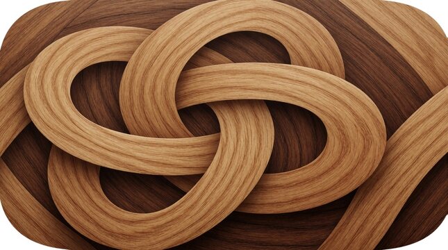Abstract wood pattern design with intertwined organic shapes. Creative timber texture features curved lines, spiral knots. Natural brown grain surface works as modern logo element app icon. Elegant