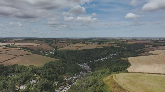 Polperro Harbour and Village from a drone, Polperro, Looe, Cornwall, England, United Kingdom