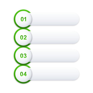 Four step infographic elements with green circular bullet points and white text boxes isolated on transparent background