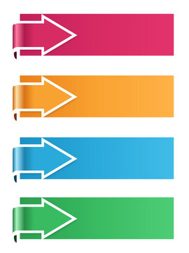 Set of four colorful rectangular banner labels with arrow pointers isolated on transparent background for your creative design projects