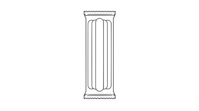Black outline vector icon of a sealed transparent pack containing a straight row of wooden tongue depressor sticks with crimped ends rendered in thin crisp lines in frontal vertical layout