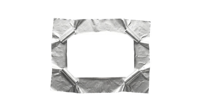 rolled torn silver aluminum foil frame isolated on transparent background png
