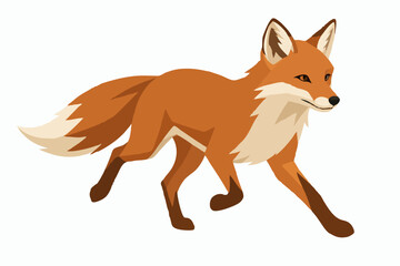 Fototapeta premium Copper red fox trotting forward in profile with faceted geometric fur, ivory chest and tail tip, isolated on clean solid white background for wildlife branding vector illustration art