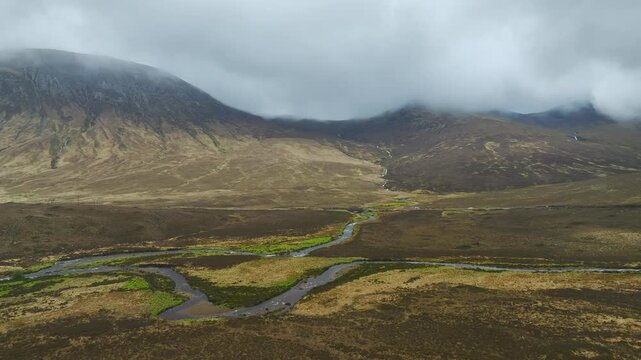 Eas a' Bhradain Waterfall from a drone, Blackhills Waterfall, Loch Ainort, A87 road, Isle of Skye, Scotland, England, United Kingdom