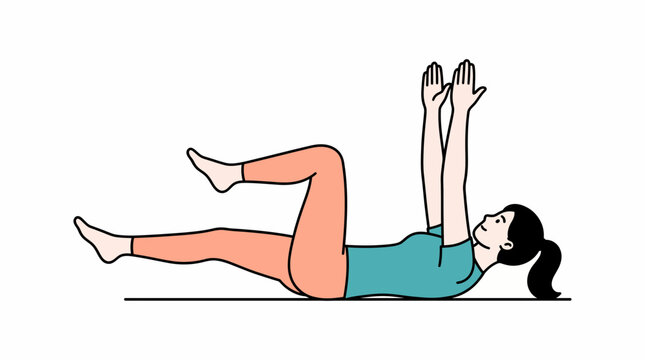 Woman performing a core exercise, demonstrating the dead bug pose. Her body is positioned on the floor, engaging abdominal muscles with controlled movement.