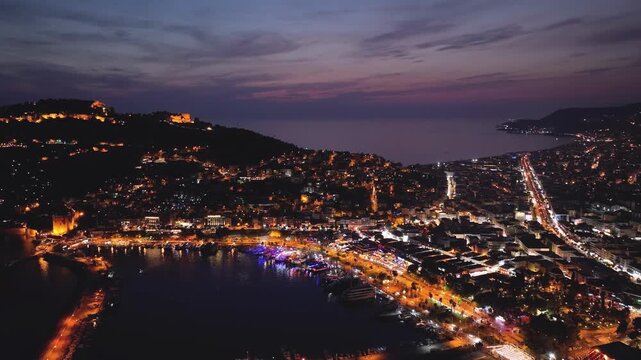 Night over Alanya, Turkish Riviera on Mediterranean Coast, Antalya, Turkey
