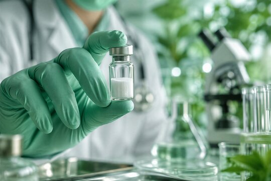 Doctor Holding GLP-1 Peptide Vial for Weight Loss Therapy, Longevity, and Biohacking Research.