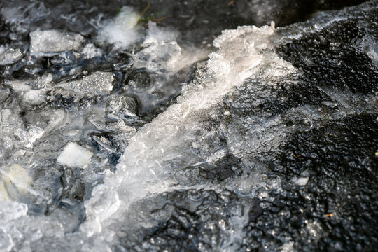 Winter texture with cracks and air bubbles. Frozen texture. Ice surface background. Texture of Cracked Frozen Lake Surface. Close Up of Cracked Ice on Water Surface 