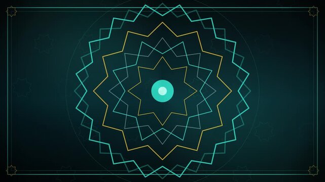 Teal Islamic geometric medallion star pattern animated seamless loop 4K