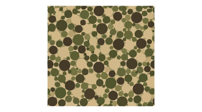 Seamless round-dot camouflage pattern tile in olive green sand beige and dark brown with varied polka dots arranged in perfect square swatch for military textile background vector illustration