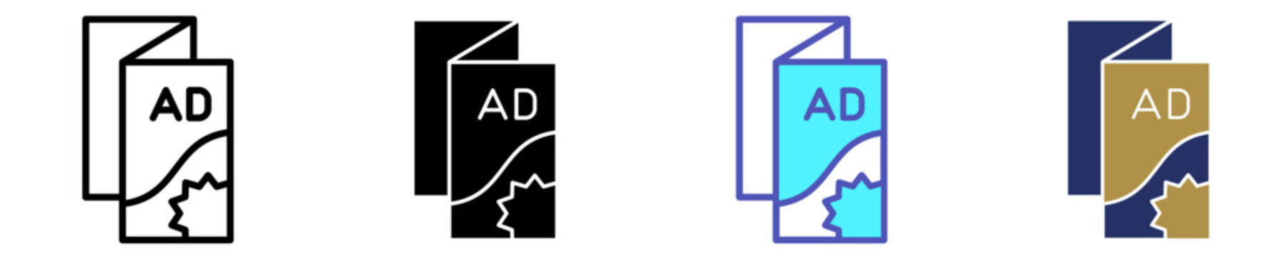Folded Brochure Icon Set Multiple Style Collection
